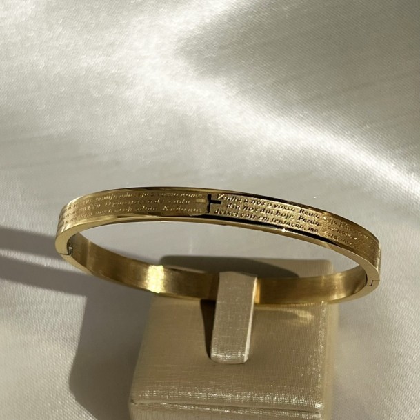Bracelete Oração Do Pai Nosso Dourado