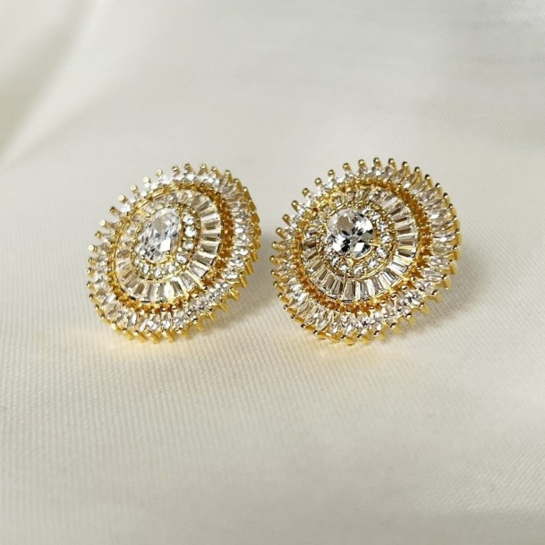 Brinco Pizza Oval Zircônia Cravejado