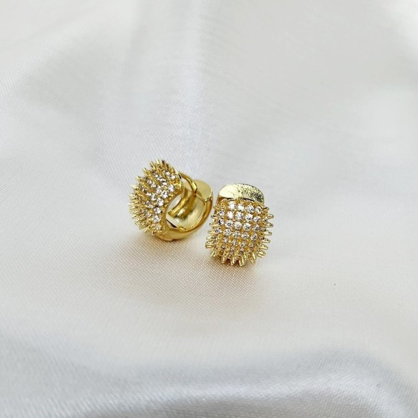 Brinco Argola Ouriço Zircônia Cravejado