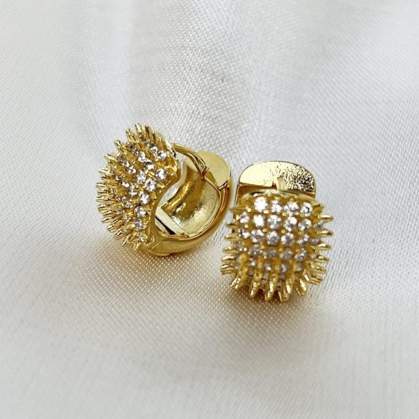 Brinco Argola Ouriço Zircônia Cravejado