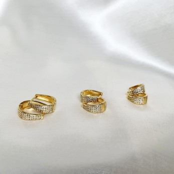 Brincos Trio de Argolas Oval Cravejado