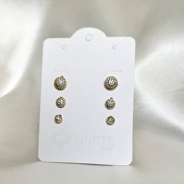 Brincos Trio Meia Esfera Cravejada