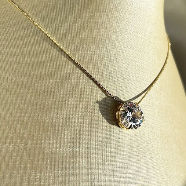 Conjunto Colar e Brinco Cristais Redondo