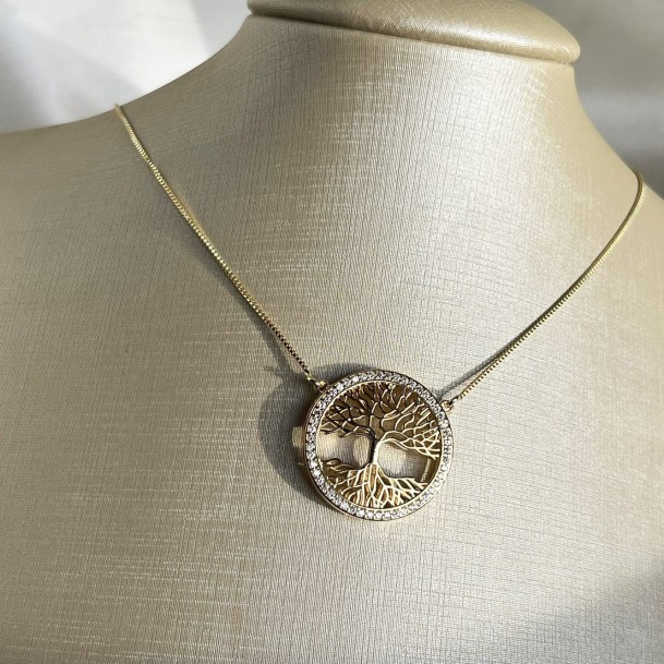 Colar Árvore da Vida Enraizada Cravejada