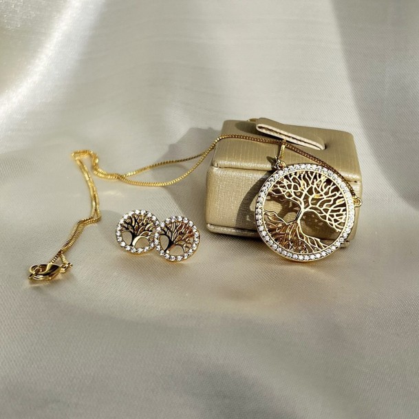 Colar Árvore da Vida Enraizada Cravejada